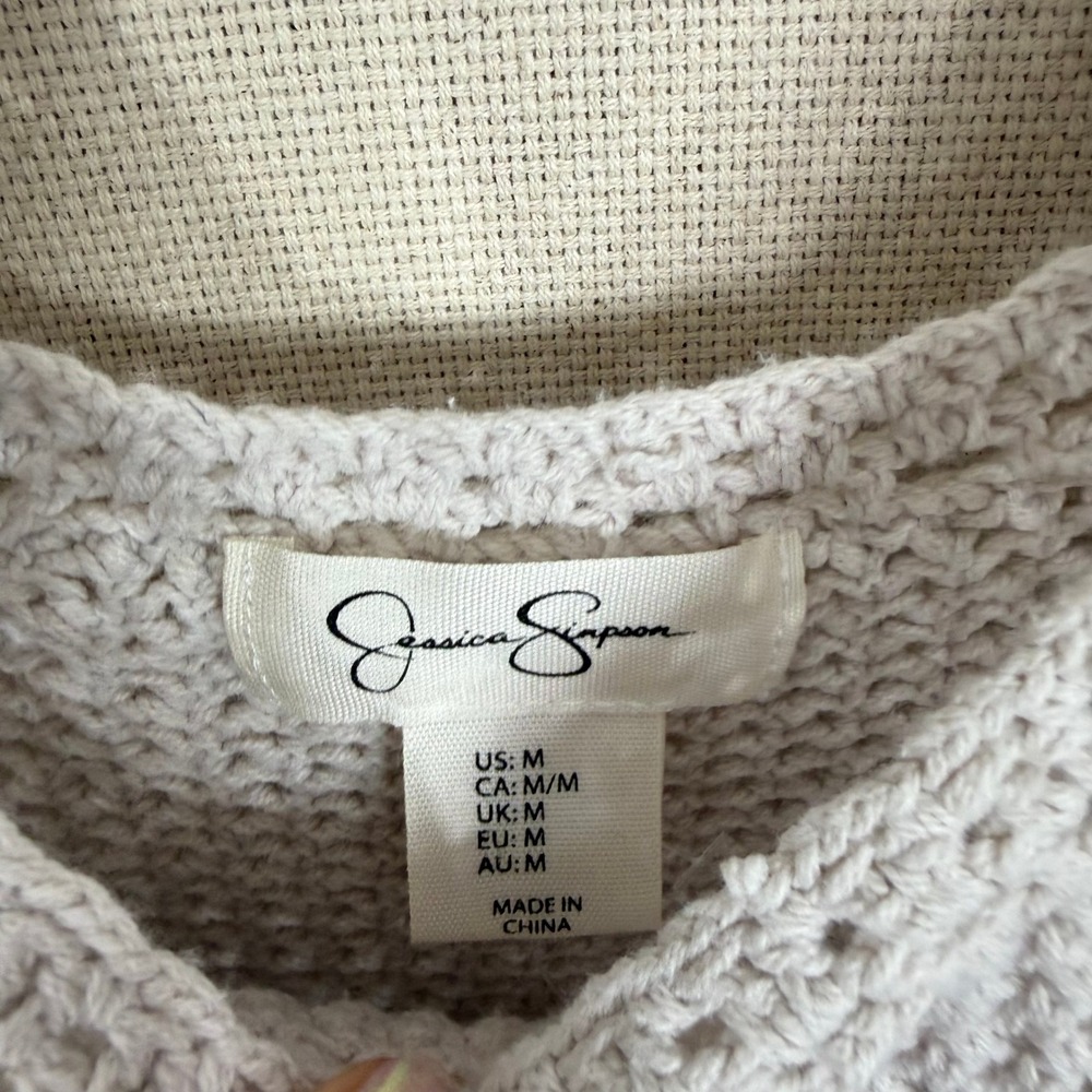 Jessica Simpson Womens Crochet Tank Top Ivory Floral Boho Knit Medium STX210910 - Picture 2 of 6